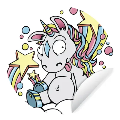 Produktbild von MuchoWow® Runde Wandtattoo - Wandsticker Tapete Aufkleber Eine Illustration eines weißen Einhorns auf einer Wolke - Mädchen - Kinder - Kinder Ø 30 cm Selbstklebend und Repositionierbar - Wandaufkleber - Kreis - Wandbild - Fototapete - Selbstklebend - Dekoration - Wandschmuck - Schlafzimmer