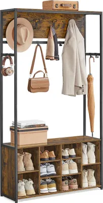 Zdjęcie produktu dla Wieszak na ubrania z półką na buty, styl vintage, 32x100x180 cm