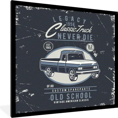 Produktbild von MuchoWow® MuchoWow® Gerahmtes Poster Auto - Blau - Vintage - Zeichnung 40x40 cm - Poster mit zchwarzem Bilderrahmen - Mit Rahmen - Wanddekoration Schlafzimmer