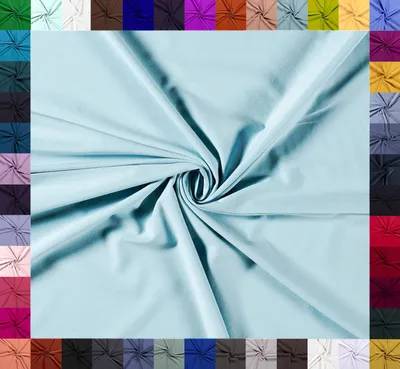 Locker drapiertes, elastisches Baumwoll-Jersey-Gewebe in Babyblau, 8 % Elasthan, Öko-Tex Klasse 1, Meterware für Bekleidung.