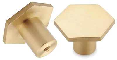 Produktbild von 10 Stück, Möbelknöpfe aus gebürstetem Messing, goldene Schubladenknöpfe, Kommodenknöpfe aus Kupfer, Griffe für Küchen-, Badezimmer- und Toilettenmöbel (sechseckig)