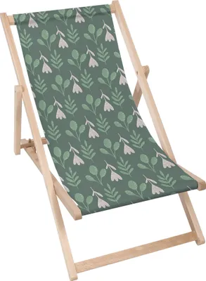 Produktbild von Dreamroots Liegestuhl klappbar Holz bis zu 130 kg, Sonnenliege klappbar mit 3-stufiger Neigungsregulierung der Rückenlehne, Folk Flowers on Green