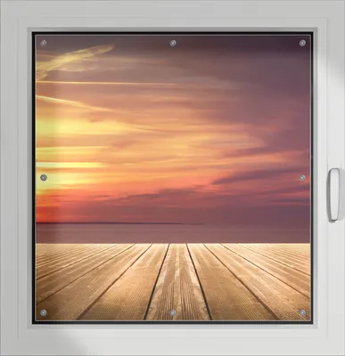 Produktbild von Wallario Lichtschutzbild, Dekorativer Sichtschutz Sonnenschutz 96 x 100 cm mit Motiv: Steg am See - Sonnenuntergang und roter Himmel - Verdunklung ohne Bohren