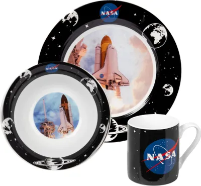 Produktbild von NASA Frühstücksset Rocket - Geschirr Set 3-teilig Teller, Schale & Tasse aus Porzellan