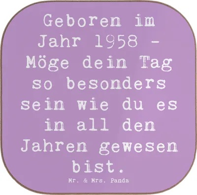 Produktbild von Mr. & Mrs. Panda Untersetzer für Gläser Spruch 1958 Geburtstag - Lavendeltraum - Geschenk, Geburtstagsgeschenk, besondere Geburtstagsgrüße, Holzuntersetzer, Coaster