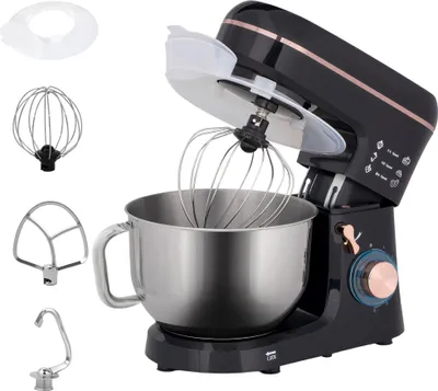 Produktbild von Standmixer, Küchenmaschine, Rührgerät, 6 Stufen, 5,5L Edelstahlschüssel, Schwarz