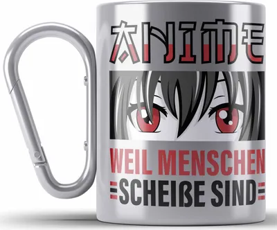 Produktbild von TRENDATION Anime Edelstahl Tasse Karabiner Geschenk Spruch Karabiner Edelstahl Tasse Karabiner Edelstahl (Silber)