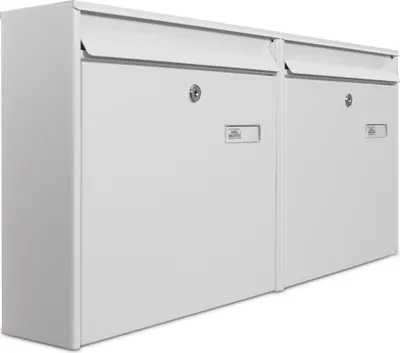 Produktbild von Burg-Wächter Briefkastenanlage 2 Fach Weiß 72x32x10cm, Postkasten A4 Einwurf mit Namensschild, Montagematerial & 2 Schlüssel [BKQ2 Blanco]