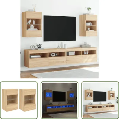Produktbild von The Living Store TV-Wandschränke mit LED-Leuchten 2 Stk. Sonoma-Eiche