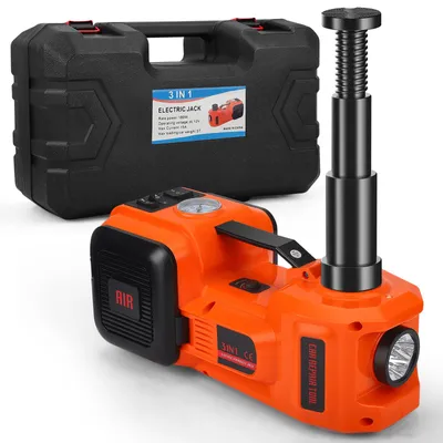 Produktbild von Elektrischer Wagenheber - Elektrischer Scherenwagenheber - 5 t - Integrierter 150-PSI-Kompressor - 12 V - Reifenwechsler - LED-Licht
