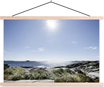 Produktbild von MuchoWow® Textilposter Strand - Natur - Sonne 120x80 cm mit holzfarbenen Rahmen - Aufhängeset