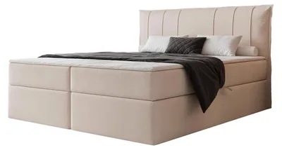 Produktbild von Boxspringbett TERENZO 140x200 Paneel-Optik Bettkasten Bonellmatratze Cremeweiß