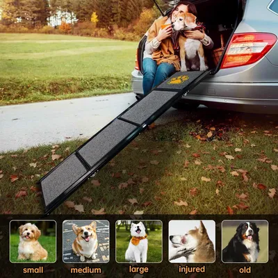 Image de Rehausseur de chien pliable en voiture pour grands chiens avec tapis antidérapant - 160 x 44 cm