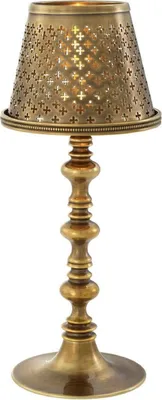 Produktbild von Casa Padrino Luxus Messing Teelichthalter mit Lampenschirm Vintage Messingfarben Ø 16 x H. 39 cm - Deko Accessoires