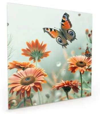 Produktbild von Küchenrückwand Spritzschutz Glas mit Motiv Schmetterling Wiese 40 x 40 cm