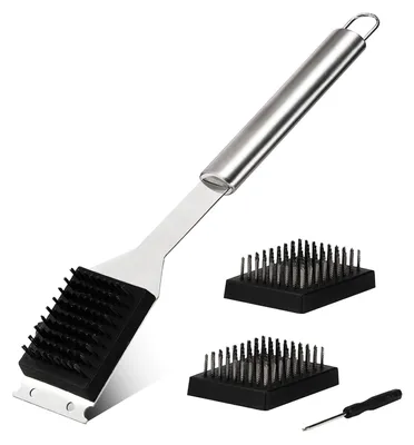Image de Brosse de nettoyage pour grill et grattoir, avec 2 brosses de rechange et un tournevis