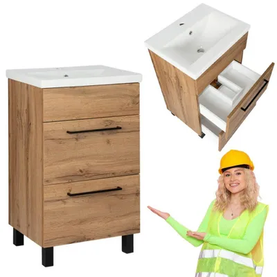 Produktbild von Astor | Waschbeckenunterschrank Set - mit Waschbecken - 51,5x86,5x40 Cm - 2 Schubladen - Braun - Keramik Waschbecken