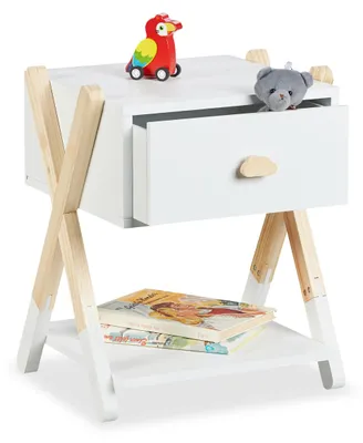 Kinder-Nachtkästchen mit Schublade, 42x34x32 cm, weiß-natur