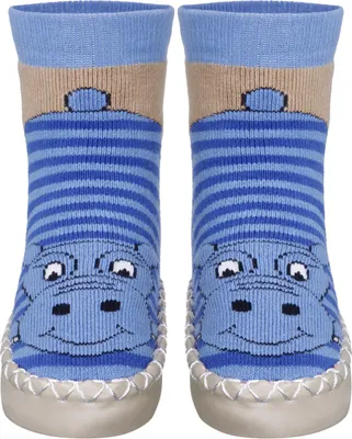 Immagine prodotto di Scarpe da interno per bambini Playshoes, unisex, colore blu, motivo ippopotamo, taglia 23/26 EU