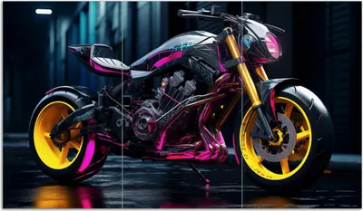 Produktbild von Wallario Herdabdeckplatte aus Glas, Größe 90 x 52 cm 3-teilig, Motiv Neon-Cyberbike