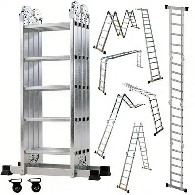 Produktbild von OUTIGO Vielzweckleiter Multifunktionsleiter Klappleiter Teleskopleiter A-Rahmenleiter 4x5 572cm Anlegeleiter Stehleiter Haushaltsleiter Aluleiter