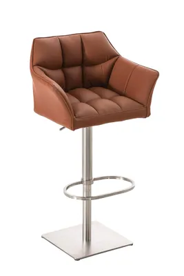 Produktbild von TPFLiving Barhocker Damaskus Gestell Edelstahl Kunstleder Hellbraun