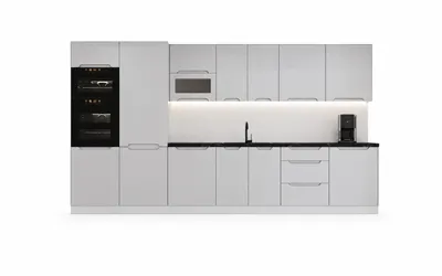 Produktbild von Küchenzeile – Küchenblock – Einbauküche – Komplettküche – Singleküche – Zivora – KS26-G380 – 380 cm – Hellgrau ( Matt ) Ohne Arbeitsplatte & Elektroge
