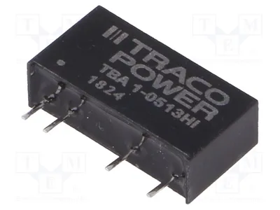 Immagine prodotto di 1x Convertitore DC/DC SIP7 TBA 1-0513HI. Convertitore DC/DC da 1W. Uscita: 66mA. Tensione di ingresso: 4,5÷5,5V