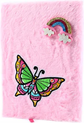 Produktbild von Plüsch Tagebuch Schmetterling Rosa - Flauschiges Notizbuch A5 liniert für Mädchen Geschenk