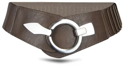 Produktbild von Elastischer Damen Taillengürtel, ca. 6 cm breiter Hüftgürtel mit silberner Ring-Schließe, Stretchgürtel, Braun, Größe 80