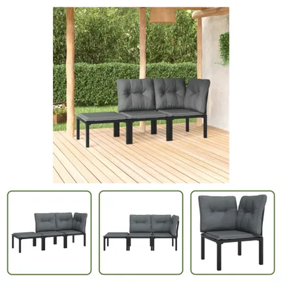 Produktbild von The Living Store 3-tlg. Garten-Lounge-Set Schwarz und Grau Poly Rattan