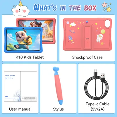 Produktbild von KOBONA-Tabwee K10 Kids 10.1" Rosa Tablet, Google Kids Space, 4GB+64GB, Android 16 WiFi Tablet für Kind mit Kindgerechte Hülle und Stift, 5000mAh