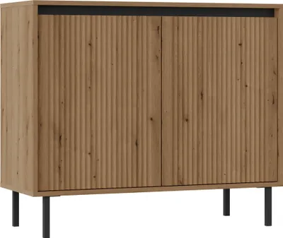Image de Selsey Osaka - Buffet 2 portes avec façades cannelées, aspect chêne Evoke, 100 cm