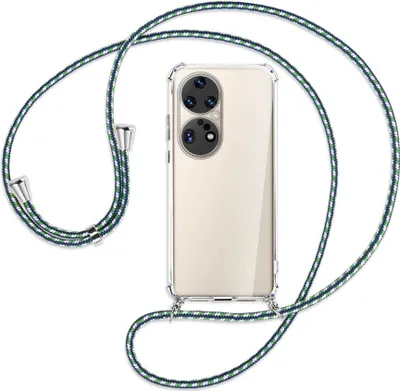 Produktbild von Handykette Backcover-Schutzhülle mit Band (Metall silberfarben) für Huawei P50 Pro - grün/blau/weiß