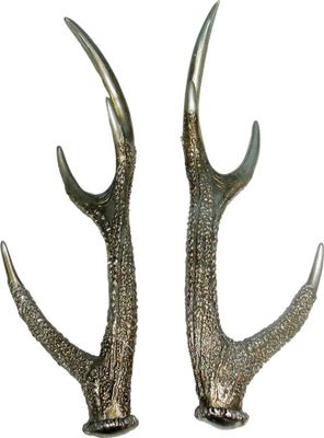 LEX Deko Tisch- & Wand Deko Hirschgeweih ca. 13,5 x 12 x 40 cm, 2er Set Silber