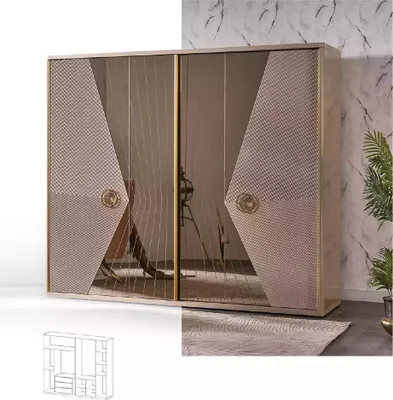 Produktbild von Beiger Kleiderschrank Holzschränke Schlafzimmer Möbel Edelstahlschrank