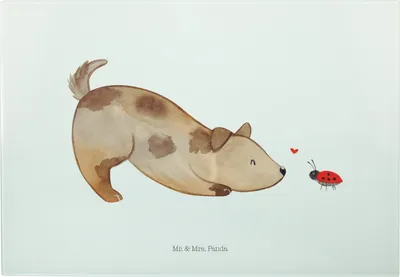 Produktbild von Mr. & Mrs. Panda Vesperplatte Hund Marienkäfer - Weiß - Geschenk, Sprüche, Schneidebrett, Neugierig, Frühstücksbrett, Achtsam, Glas Schneideplatte, Glasschneidebrett