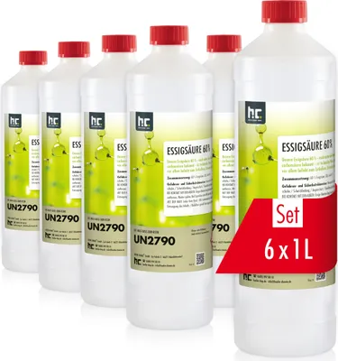 A set of six bottles of 60% acetic acid.