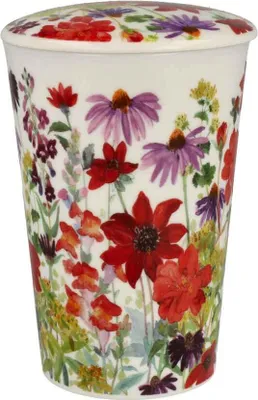 Produktbild von Becher Shetland, "Cottage Border Red" mit Deckel und Edelstahlfilter