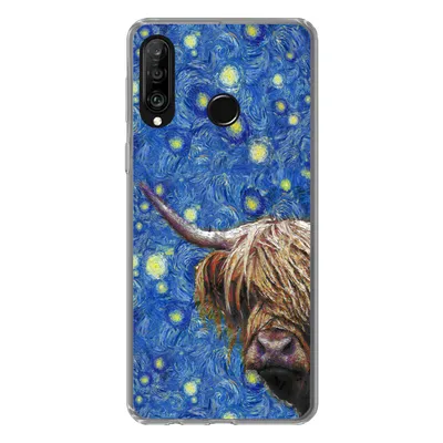 Produktbild von MuchoWow® Handyhülle Schutzhülle Hülle für Huawei P30 Lite Sternennacht - Van Gogh - Schottischer Highlander Silikon Softcase Handy Hülle - Handyhülle