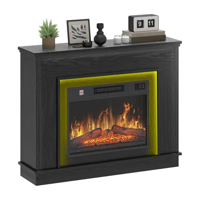 Produktbild von Elektrischer Kamin mit Heizfunktion, 3D-Flammeneffekt, Schwarz, 100 x 26 x 80 cm