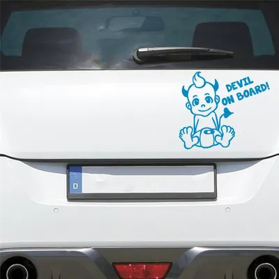 Produktbild von Auto Aufkleber Devil AN Bord Board Teufelchen Junge 17x14 cm Hellblau Sticker Heckscheibenaufkleber