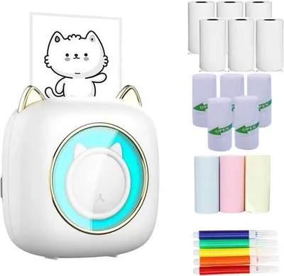 Produktbild von Mini-Drucker für den Aufenthalt - Inklusive 6 thermische Rollen - inkl. 5x Selbstklebende Papierrollen - Inklusive 3x Thermische Rolle - Inklusive 5x Farbmarker