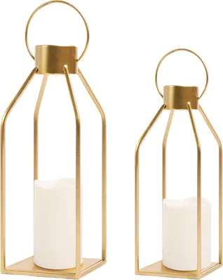 Productafbeelding van Decor moderne boerderij lantaarn, 2 stuks metalen kaars lantaarn veranda decor voor thuis, woonkamer, open haard
