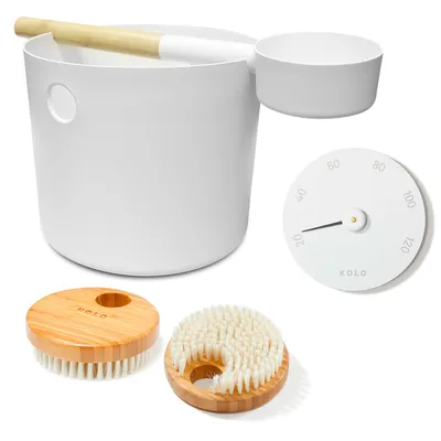 Produktbild von SET> KOLO Sauna Kübel, Kelle weiß + Thermometer + Bürste