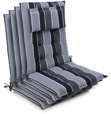 Produktbild von Beautissu 4er Set Sun-HL Hochlehner Auflage 120x50x8cm Anthrazit-Gestreift