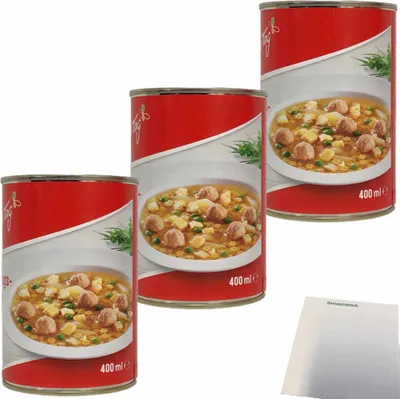 Produktbild von Jeden Tag Festtagssuppe mit Fleischklößchen und Eierstich 3er Pack (3x400ml Dose) + usy Block