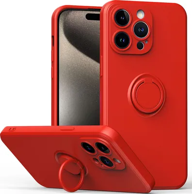 Produktbild von iPhone 15 Pro Handyhülle, Ring Halter Ständer Kratzfeste Weiche Silikon schutzhülle für iPhone 15 Pro Rot