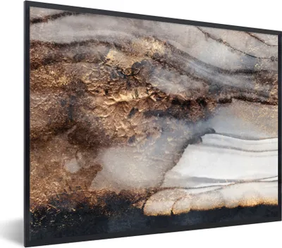 Produktbild von MuchoWow® Gerahmtes Poster Sturm - Gold - Abstrakt 40x30 cm - Poster mit Schwarzem Bilderrahmen Wandposter Rahmen Foto Bilder - Kunstposter - Wanddekorationen