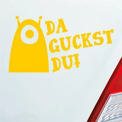 Produktbild von Auto Aufkleber Da guckst du! Alien Monster 15x8 cm Gelb Sticker Heckscheibenaufkleber